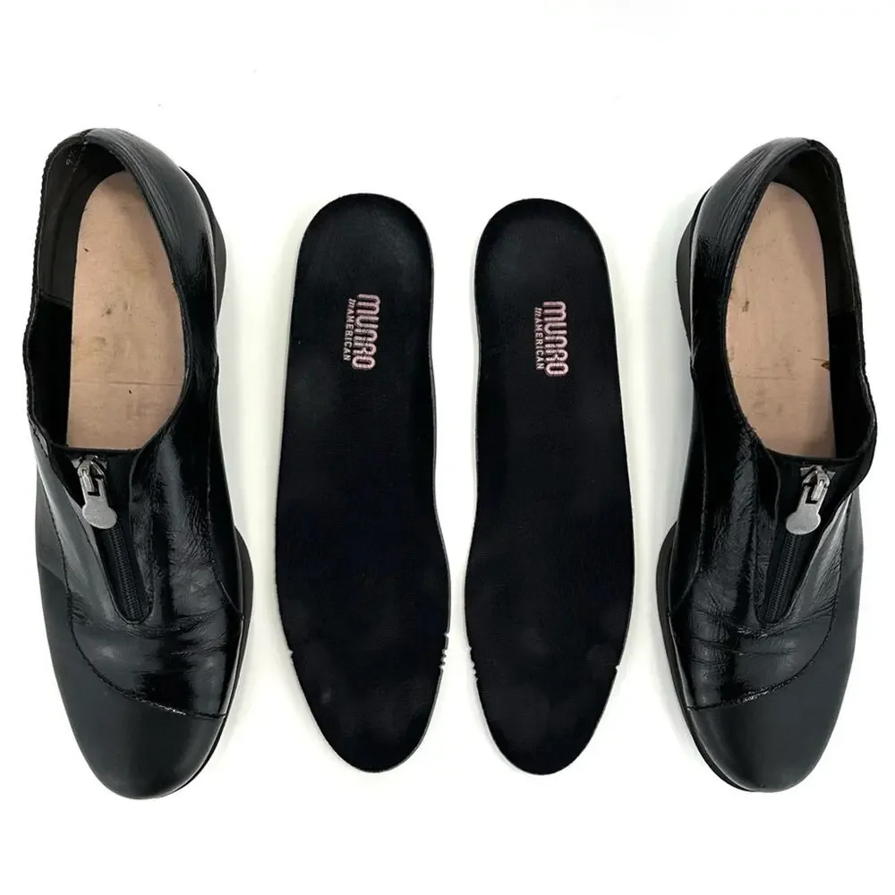 Munro Black Leather Platform Wedges Size 9.5 Zipper Closure Low Top Lightweight